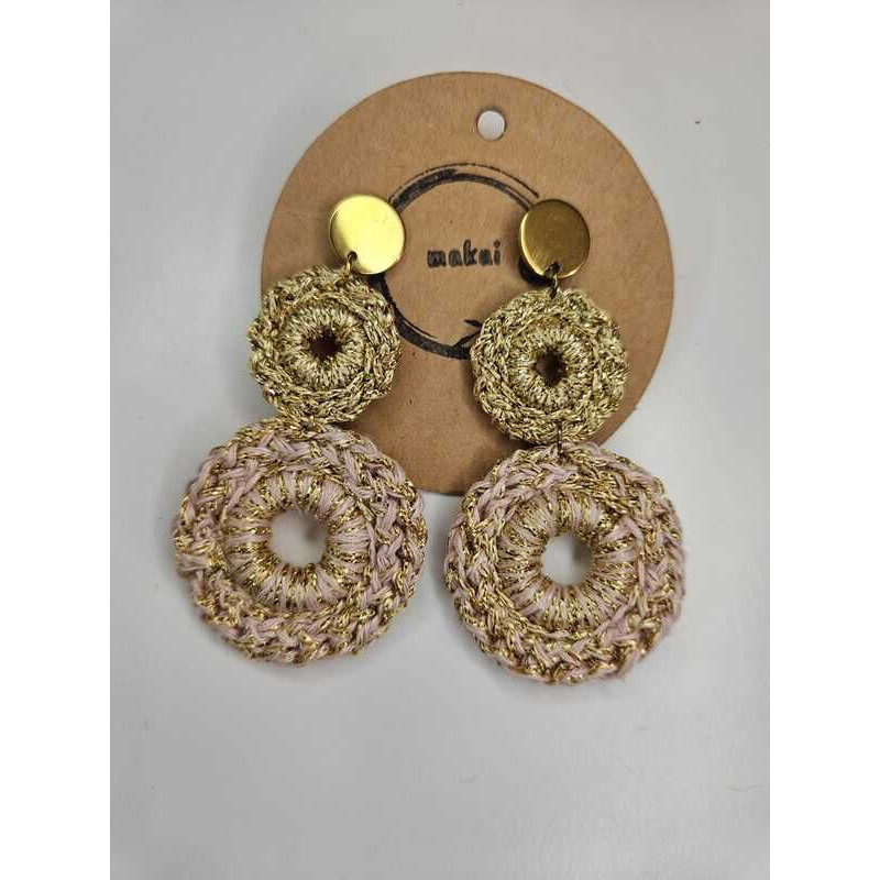 Brincos croché dourado e rosa