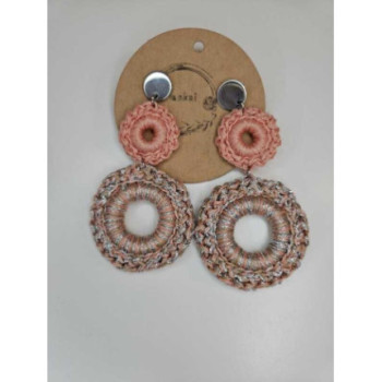 Brincos croché salmão e cinza