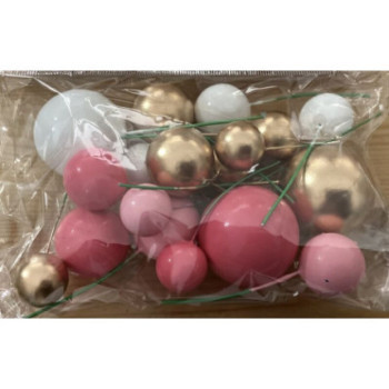 18 bolas decorativas rosa, branco e ouro