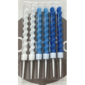 6 velas 8,5cm branco e azul