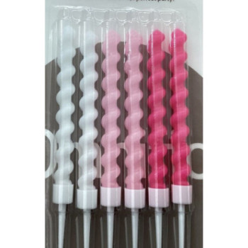 6 velas 8,5cm rosa e branco
