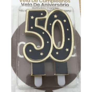 Vela de aniversário 50 anos ouro e preto