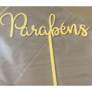 Topo de bolo Parabéns 18cm amarelo