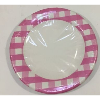 Pratos papel 28 cm Xadrez Rosa