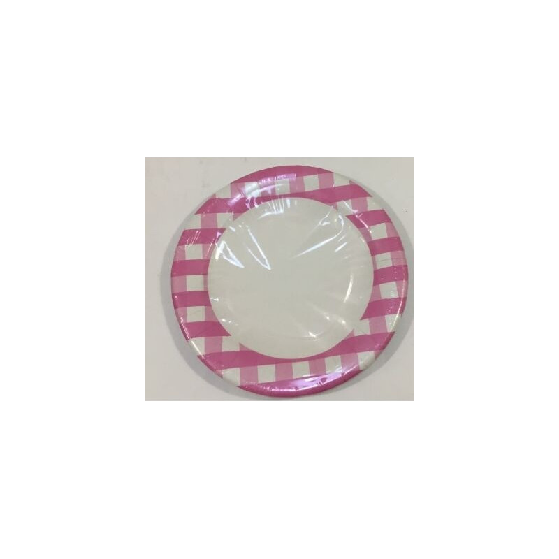 Pratos papel 28 cm Xadrez Rosa