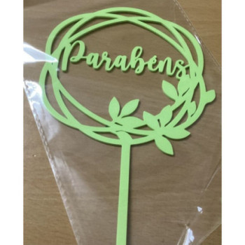 Topo bolo redondo parabéns 14cm verde claro