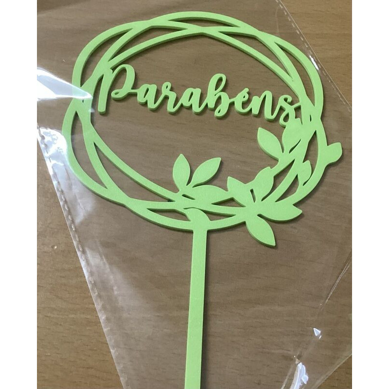 Topo bolo redondo parabéns 14cm verde claro