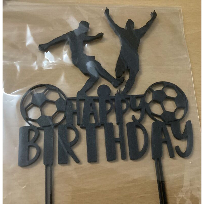 Topo de bolo happy birthday 15 cm futebol preto