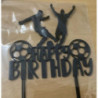 Topo de bolo happy birthday 15 cm futebol preto