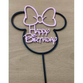 Topo de bolo Happy Birthday Minnie 13cm