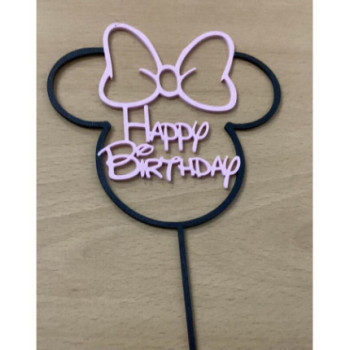 Topo de bolo Happy Birthday Minnie 13cm