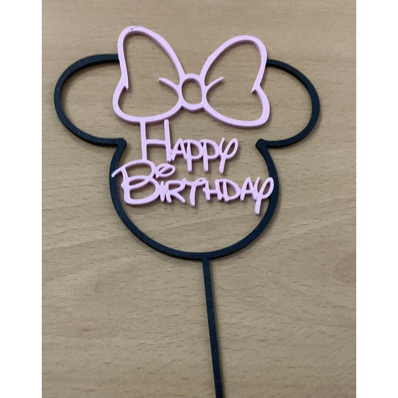 Topo de bolo Happy Birthday Minnie 13cm