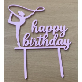 Topo de bolo Happy Birthday Ginástica 13cm Rosa
