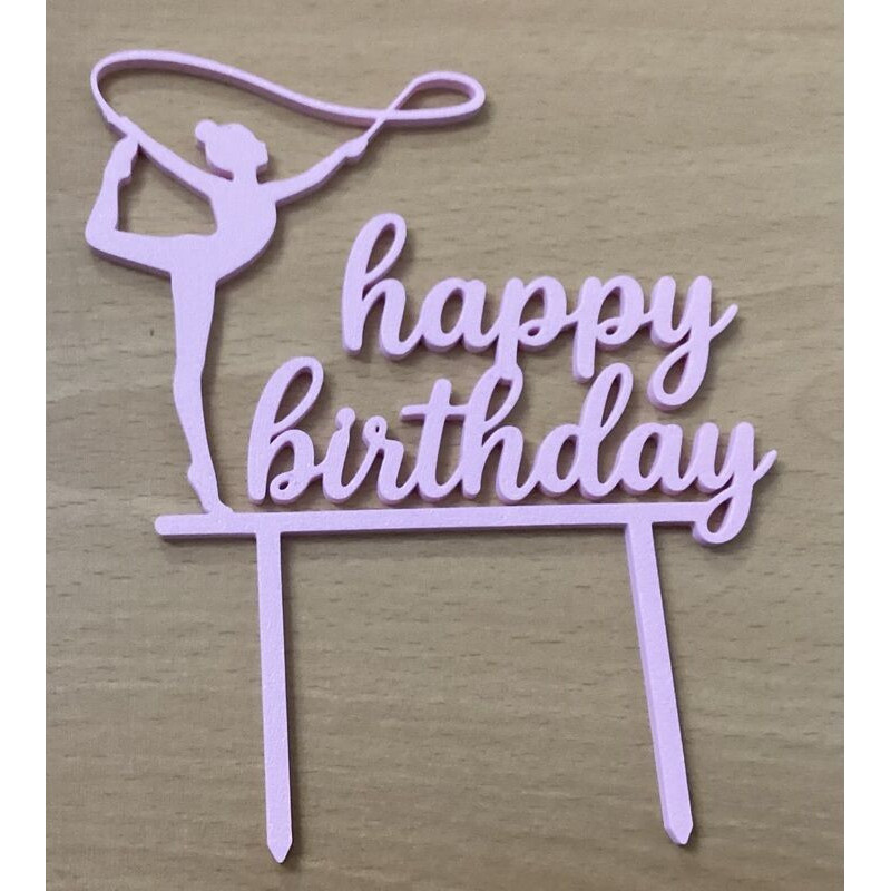 Topo de bolo Happy Birthday Ginástica 13cm Rosa