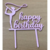 Topo de bolo Happy Birthday Ginástica 13cm Rosa
