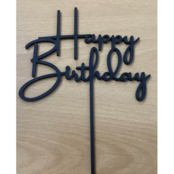 Topo de Bolo Happy Birthday 14cm preto
