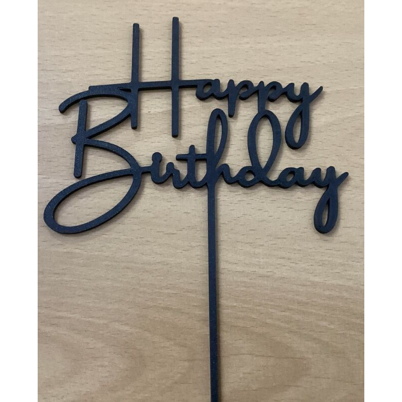 Topo de Bolo Happy Birthday 14cm preto