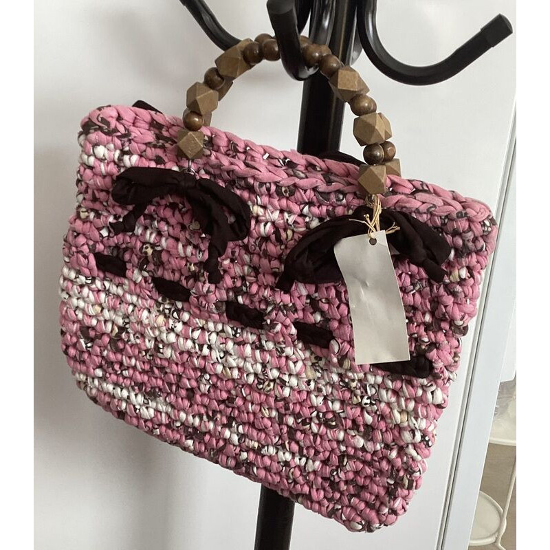 Mala em trapilho rosa e castanho