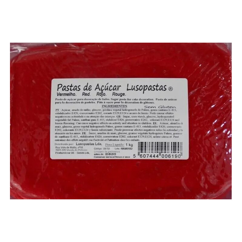 Pasta de Açucar Lusopastas Vermelho 1kg
