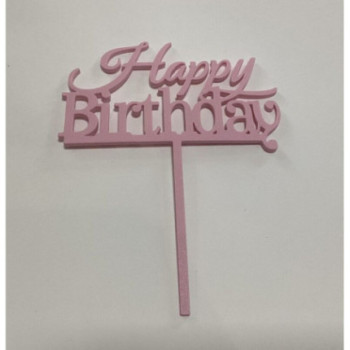 Topo de Bolo happy Birthday rosa claro