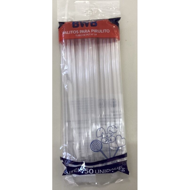 Palitos para pirulito médio cristal - 50 unidades