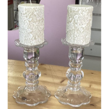 Conjunto de 2 castiçais vidro 18,5cm altura