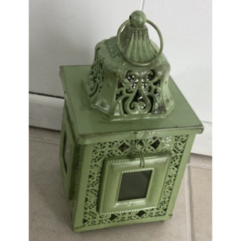 Porta velas metal verde 28cm altura
