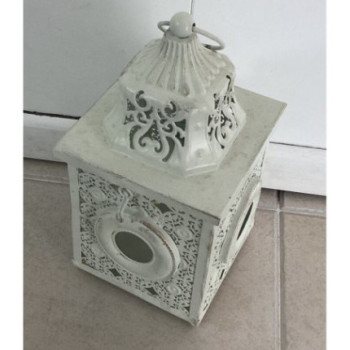 Porta velas de metal branco 28cm altura