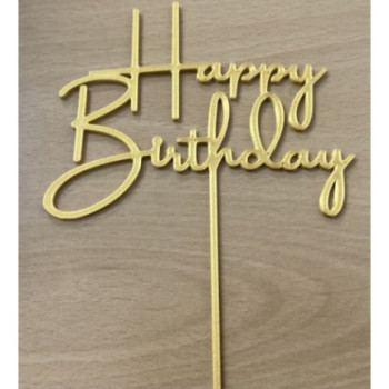 Topo de bolo Happy Birthday 14cm Ouro