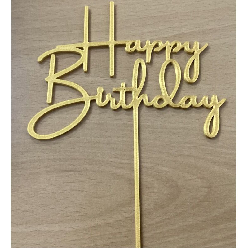 Topo de bolo Happy Birthday 14cm Ouro