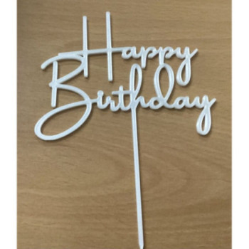 Topo de bolo Happy Birthday 14cm branco