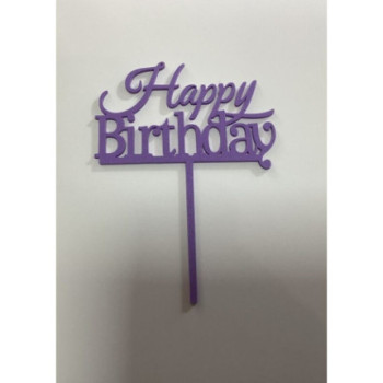 Topo de Bolo happy Birthday 10cm Lilás