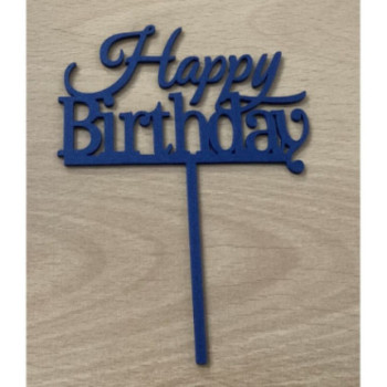 Topo de bolo Happy Birthday 10cm azul escuro
