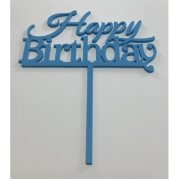 Topo de Bolo happy Birthday 10cm Azul Claro