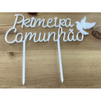 Topo de bolo Primeira Comunhão Branco 15cm
