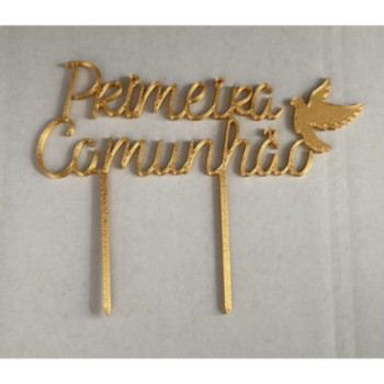 Topo de bolo Primeira Comunhão Ouro 15cm