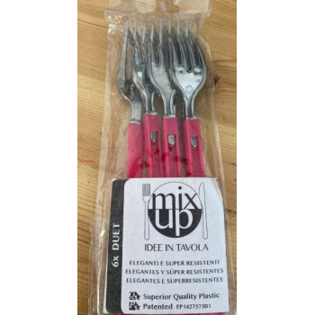 Garfo Plástico Inox Cabo Fushia 6 uni