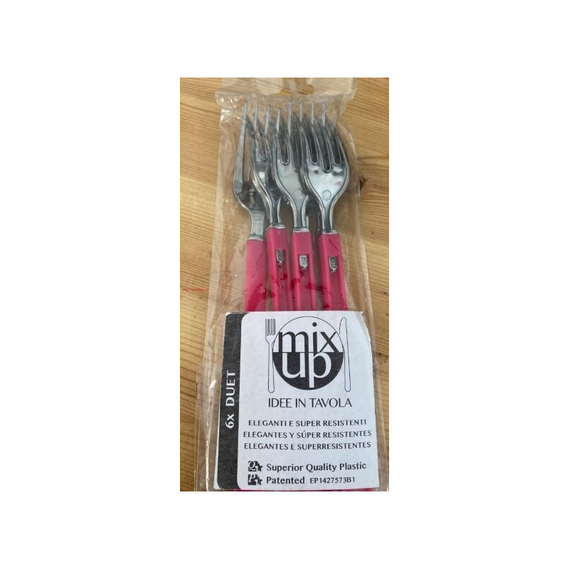 Garfo Plástico Inox Cabo Fushia 6 uni