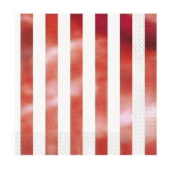 16 Guardanapos 33x33 cm riscas encarnado metalizado