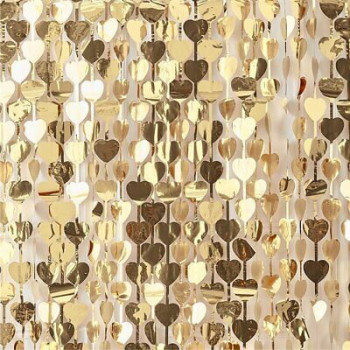 cortina corações ouro 1x2.5m