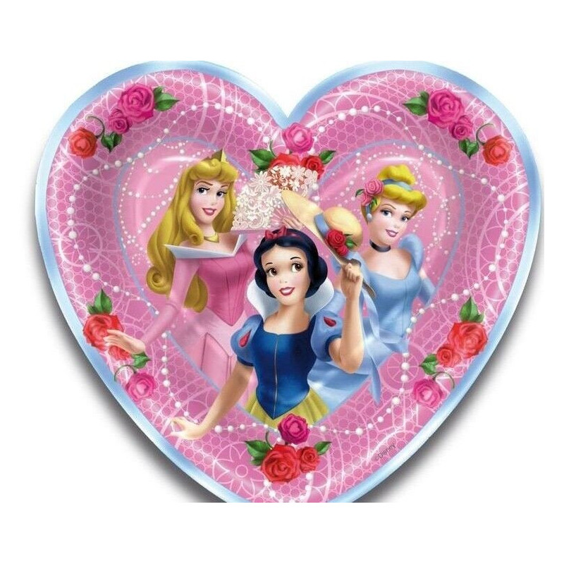 8 pratos coração 18 cm princesas