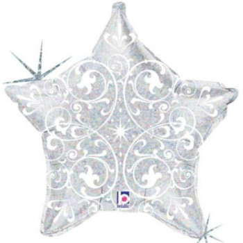 Balão estrela Holografico Prata 53cm