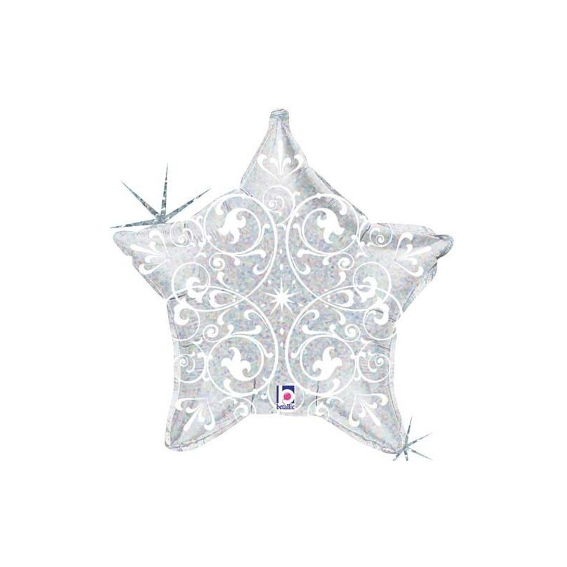 Balão estrela Holografico Prata 53cm