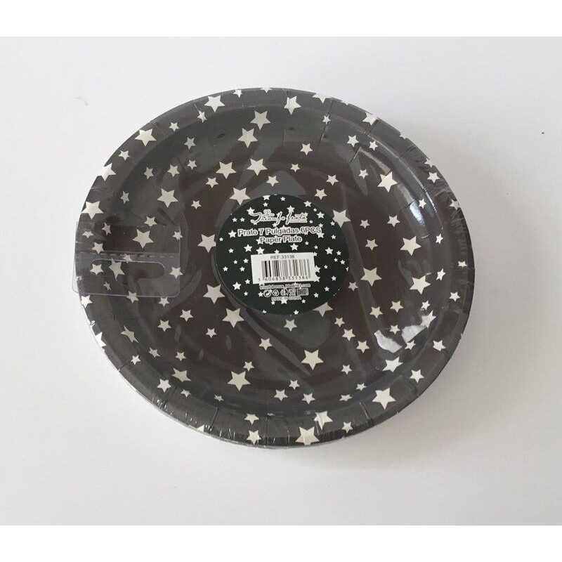 Pratos cinza com estrelas brancas - 17,5cm (6 peças)