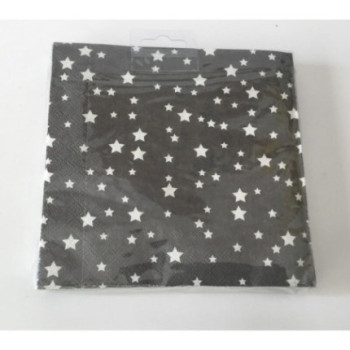 Guardanapos cinza com estrelas brancas 33x33cm (16 peças)