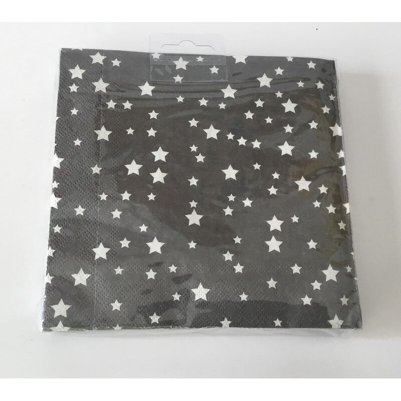 Guardanapos cinza com estrelas brancas 33x33cm (16 peças)