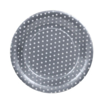 6 pratos 23 cm prata com bolas