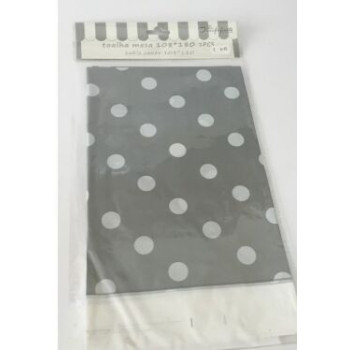 Toalha mesa prata bolas brancas 108x180 cm