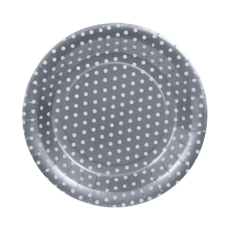 Pratos Prata Bolinhas Brancas 6 unidades