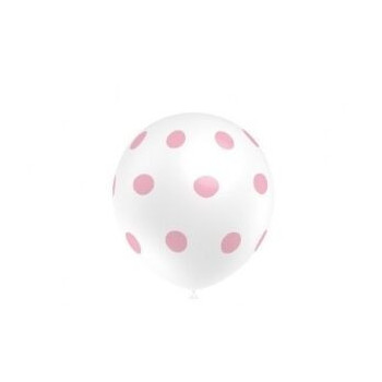 Saco c/ 8 balões 95 cm perímetro pintas, branco c/bolinhas rosa